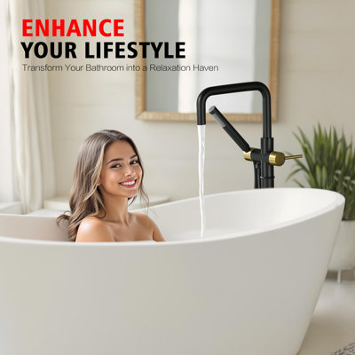 Sumerain Floor Mount Tub Faucet With Handheld Shower, Freestanding Bathtub Faucet Tub Filler Icc-es Certified- 9.48gpm High Flow
