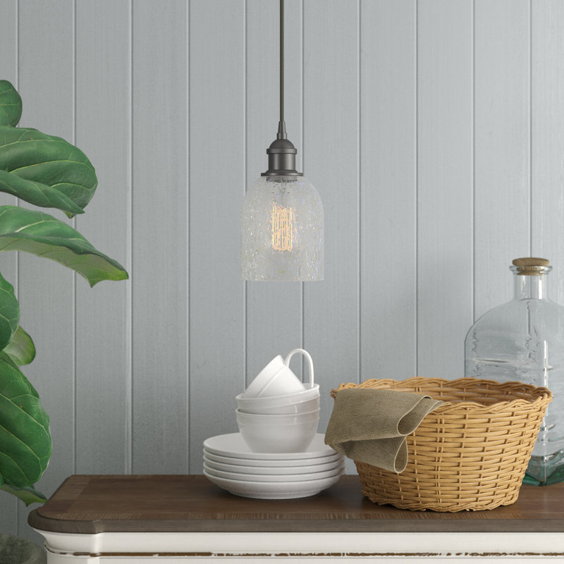 Luminaire suspendu en forme de cloche à 1 lumière Odele, Ampoule non incluse, Mica / doré, Blanc et chrome poli