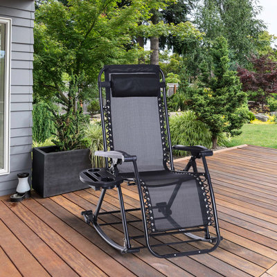 Fauteuil inclinable noir pliable avec fauteuil inclinable d'extérieur avec oreiller et fentes pour téléphone