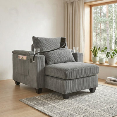 Chaise Lounge Sofa with USB Ports , Two Cup Holders
