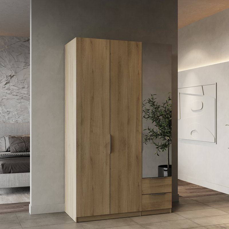 Nikkolaus 3 Door Manufactured Wood Wardrobe, Brown