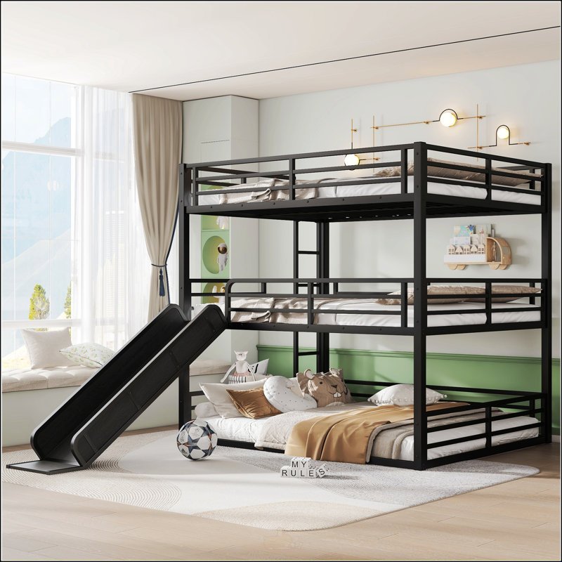 Bunk Bed With Slide, Queen Over Queen Over Queen