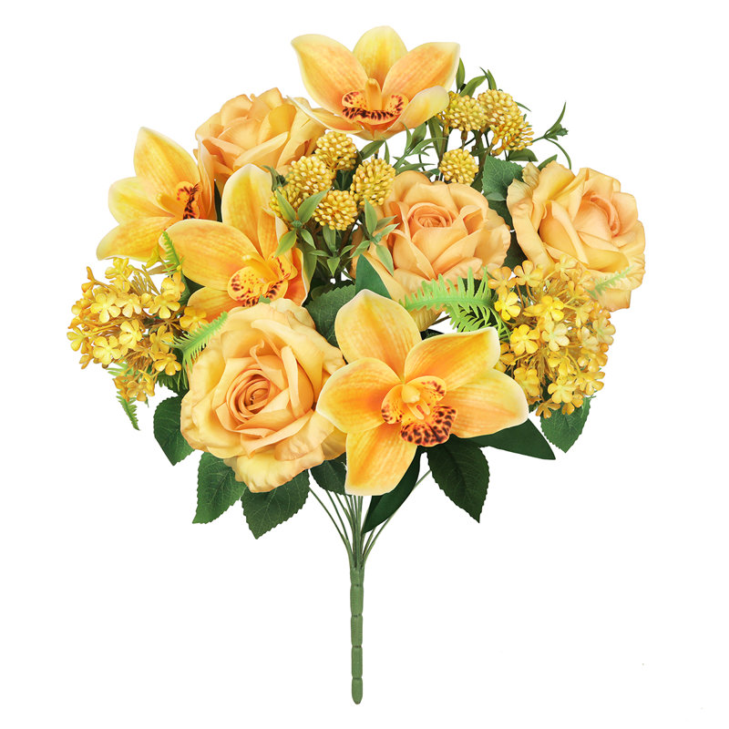 Arrangement boule de neige artificielle orchidée rose, Jaune miel