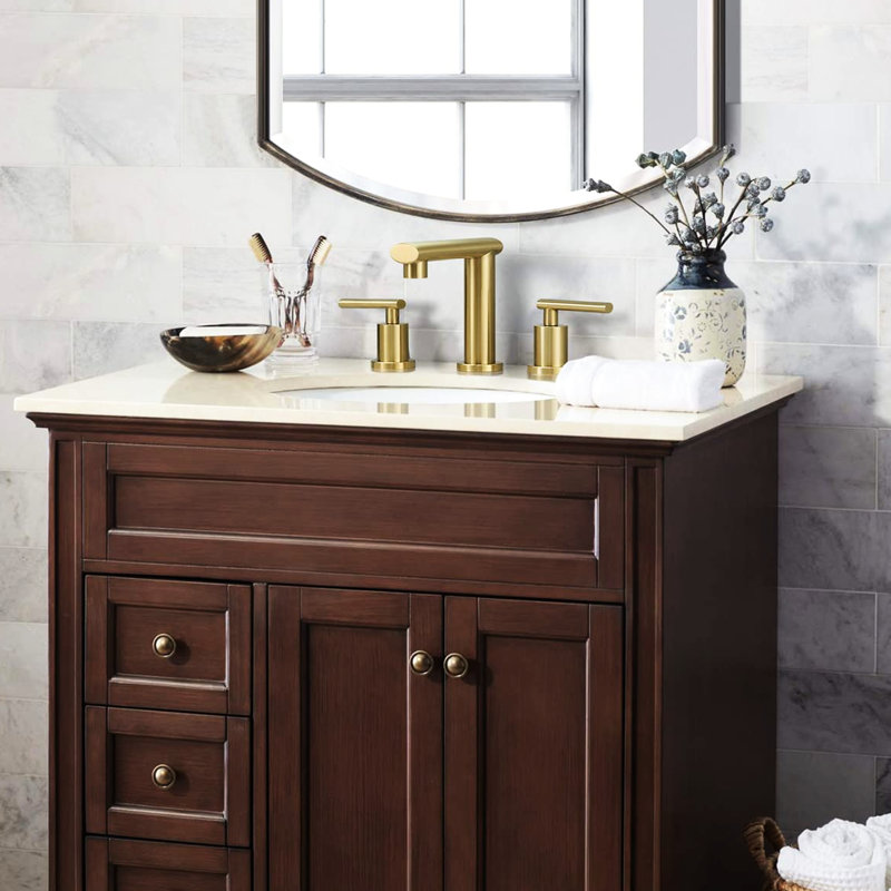 8 Inch Widespread Bathroom Faucet In Brushed Gold - Lever Handles For Easy Water Control Sink Rust And Corrosion Finish