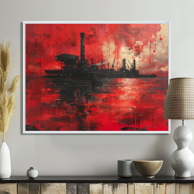 Red Black Petrochemical Pulse Oil Rig - Oil Rigs / Fields, art mural, Toile encadrée flottée blanche
