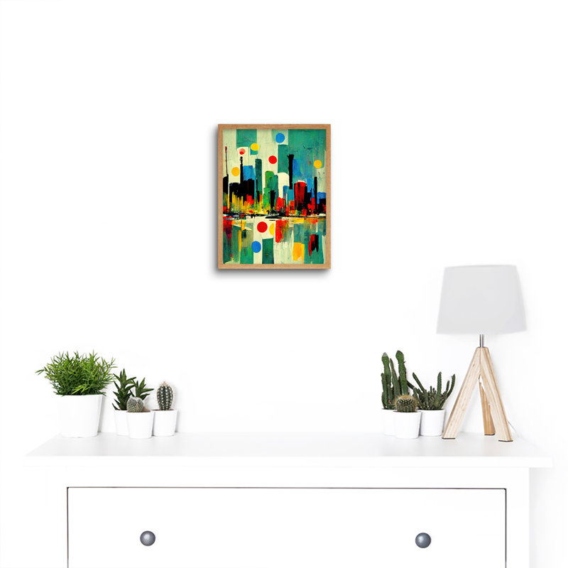 Abstract Cityscape Skyline Midcentury Style - Print, Light Brown Framed Unframed, 25.9cm H x 20.6cm W x 1.5cm D
