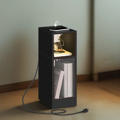 Slim Nightstand With Charging Station And LED Sensor Light, Modern End Table With Multiple Outlets For Small Spaces, Bedroom And Living Room