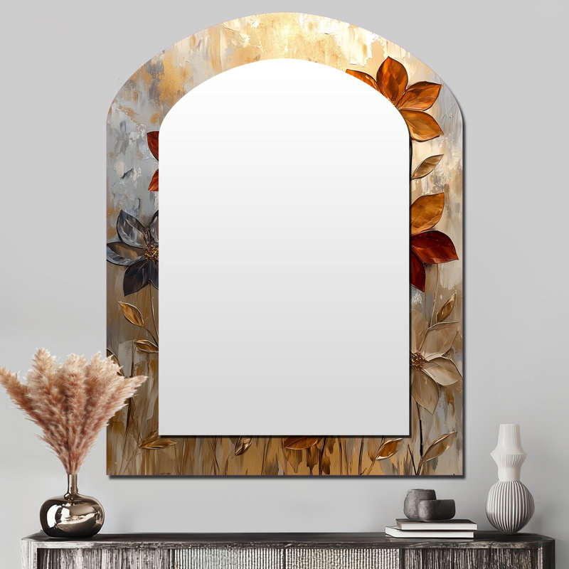 Fantasy Dahlia Flower Field I - miroir mural arche Dahlia, miroir décoratif asymétrique brun, 43 po x 33 po