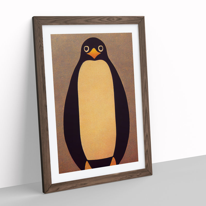 Retro Penguin Art No.1 - Wrapped Canvas Print, Walnut Framed, 64cm H x 46cm W x 2cm D