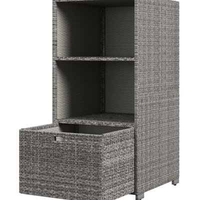 Pool Towel Organizer, Waterproof Pe Storage, 2 Shelves & 1 Basket Drawer For Spa, Hot Tub, Indoor Outdoor, Dark Gray Rack, Plastic Outdoor Spa And