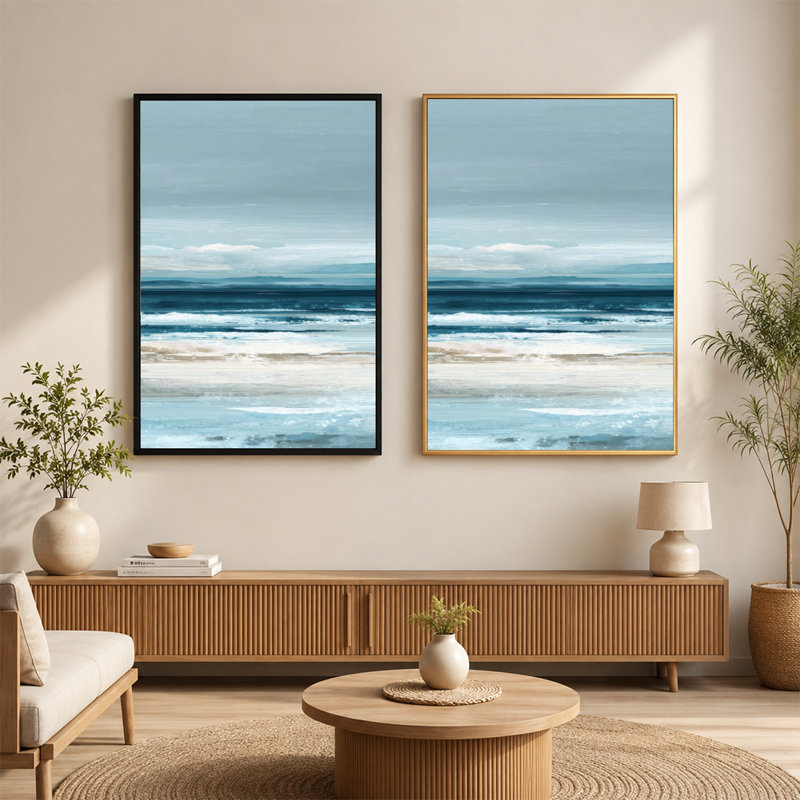 "Ocean Waves" doucement sur toile plage sereine avec cadre flottant, prête à être accrochée, 8 x 12 po, White