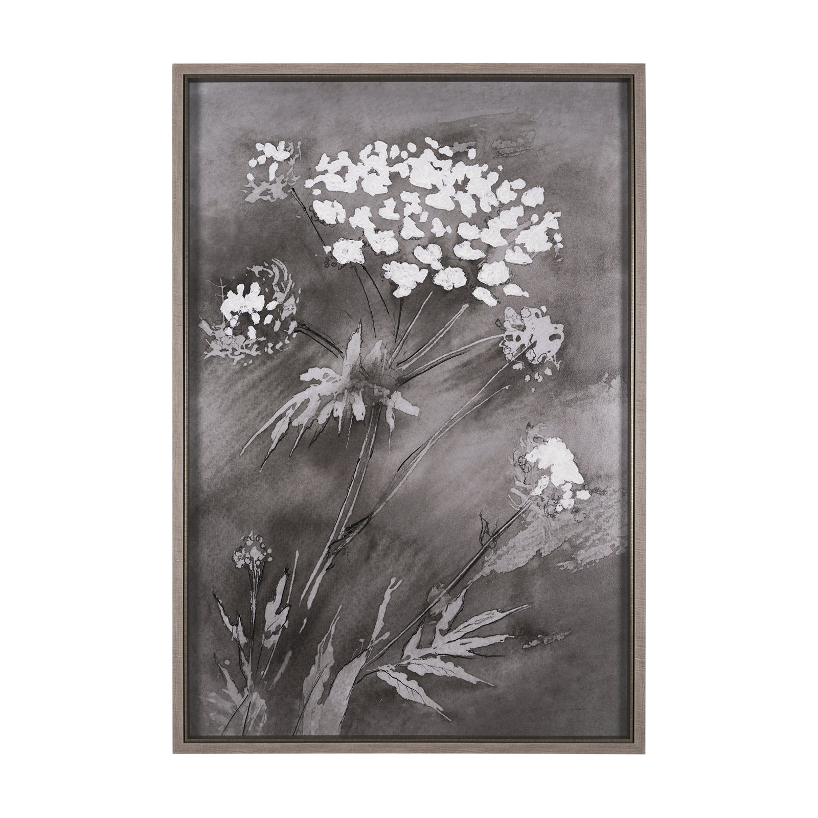 Wildflowers I Charcoal Hand-Embellished Print, 62" H x 42" W, Wildflowers II Charcoal, Gray