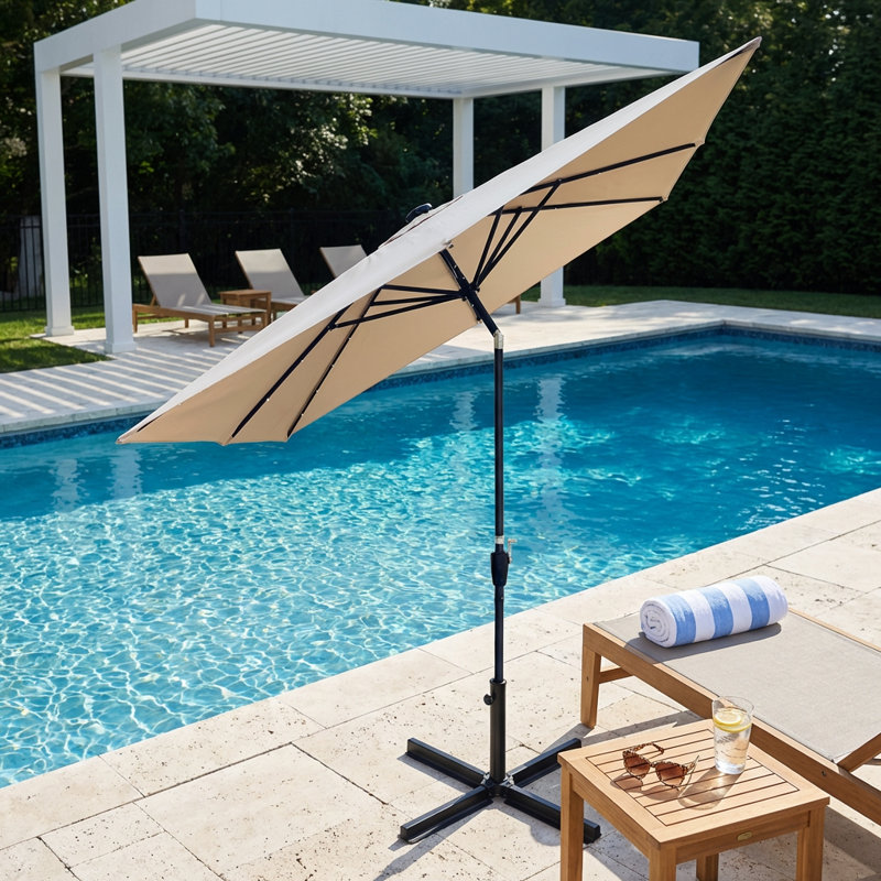 Parasol carré d'extérieur à DEL avec manivelle et évent, Tanné