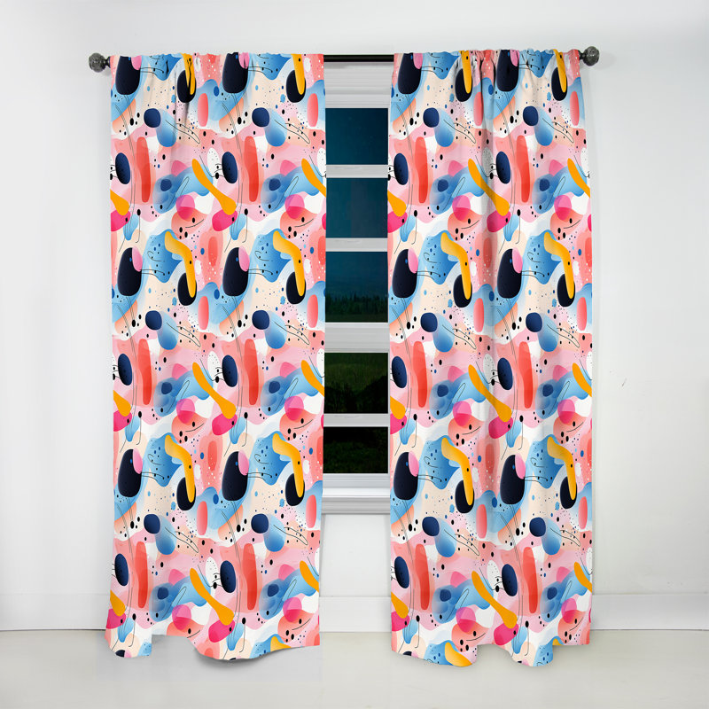 Blue And Pink Midcentury Geometric Collage - Abstract Geometric Room Darkening Curtain - 1 Panels, 52" W x 108" L