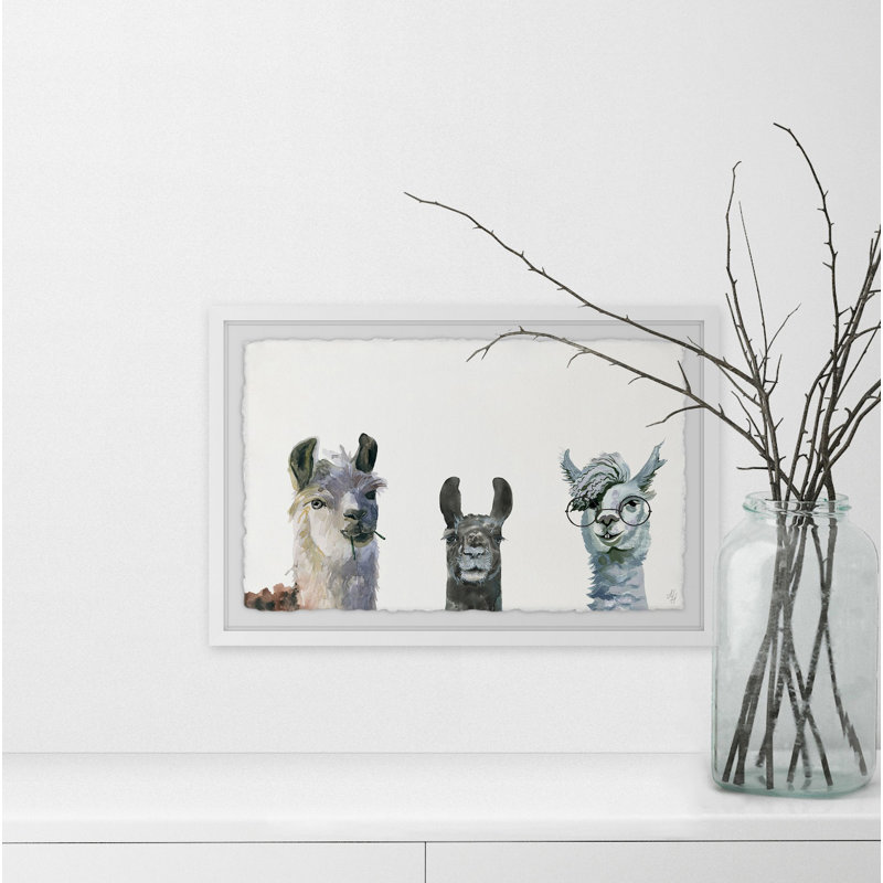 Art encadré Agawam Llama Squad, H 30 po x l 45 po x P 1,5 po, Cadre blanc