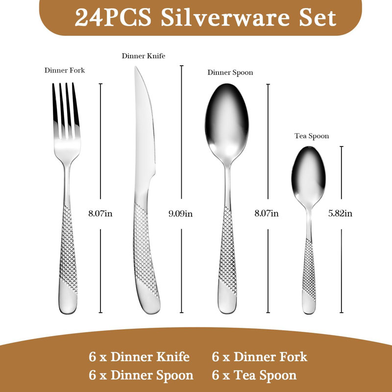 Ensemble de couverts 24 pièces pour 6 personnes, ensemble de couverts en acier inoxydable de qualité supérieure avec poli miroir, ensemble de couverts moderne comprenant fourchettes, couteaux, cuillères et lave-vaisselle
