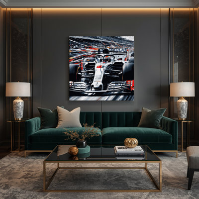 Transportation Formula 1 and racing car art Grey Canvas Wall Art