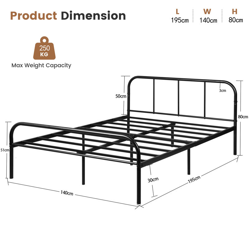 Garbo Metal Bed, Double (4'6), Black