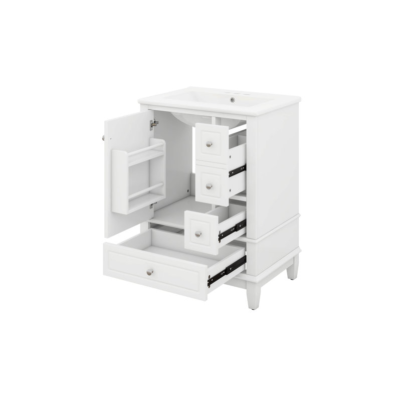 Ensemble de meuble-lavabo autoportant 24 po avec 3 tiroirs et une porte avec supports de rangement 24 po, Blanc