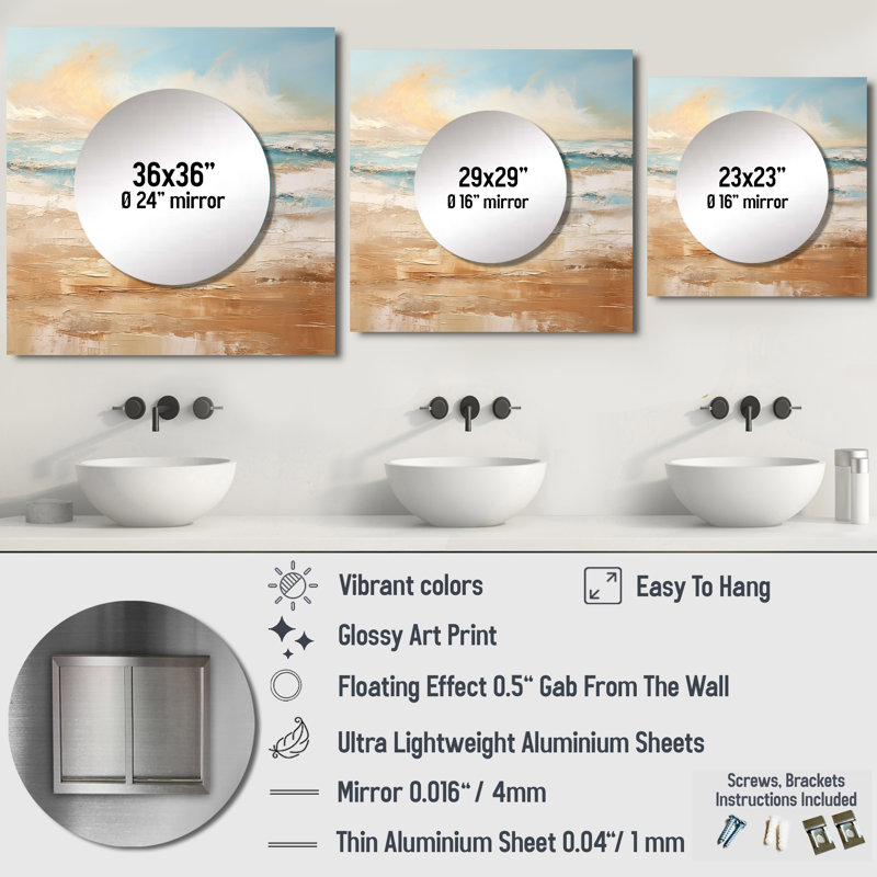 Havik - Grand miroir carré pour décoration murale Coastal Beach, 29 po x 29 po