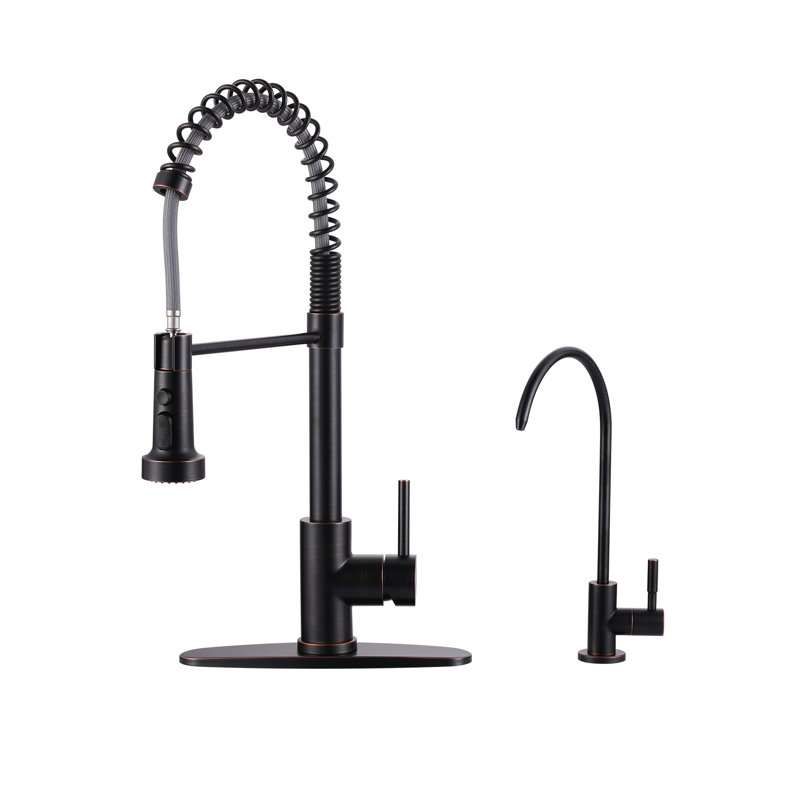 19 In. 360° Spout Swivel Pull Down Sprayer Kitchen Faucet With Water Filter Faucet In Oil Rubbe Bronze, Oil Rubbed Bronze