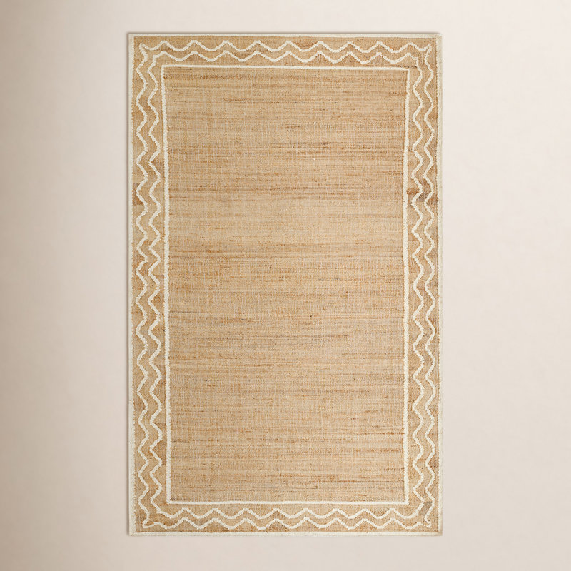 Geometric Handmade Flatweave Jute/Wool Area Rug in Natural, Rectangle 5' x 8'