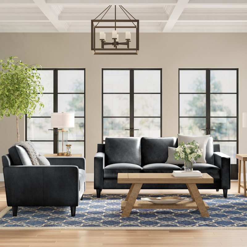 Nalston 2 - Piece Living Room Set, Dark Gray Genuine Leather
