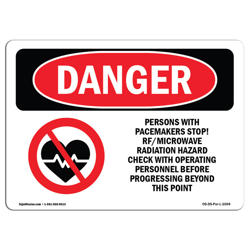 Pacemakers Stop Rf Microwave Radiation Sign, 18" H x 24" W x 0.1" D