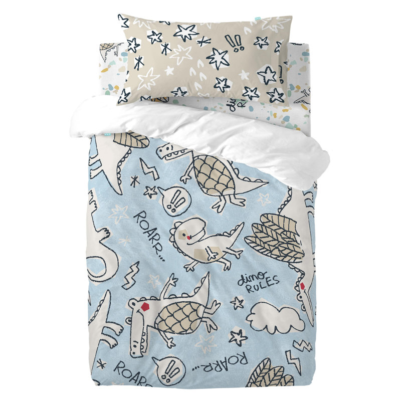 Dino Friends No Pattern And Not Solid Colour Duvet Cover Set with Pillowcases