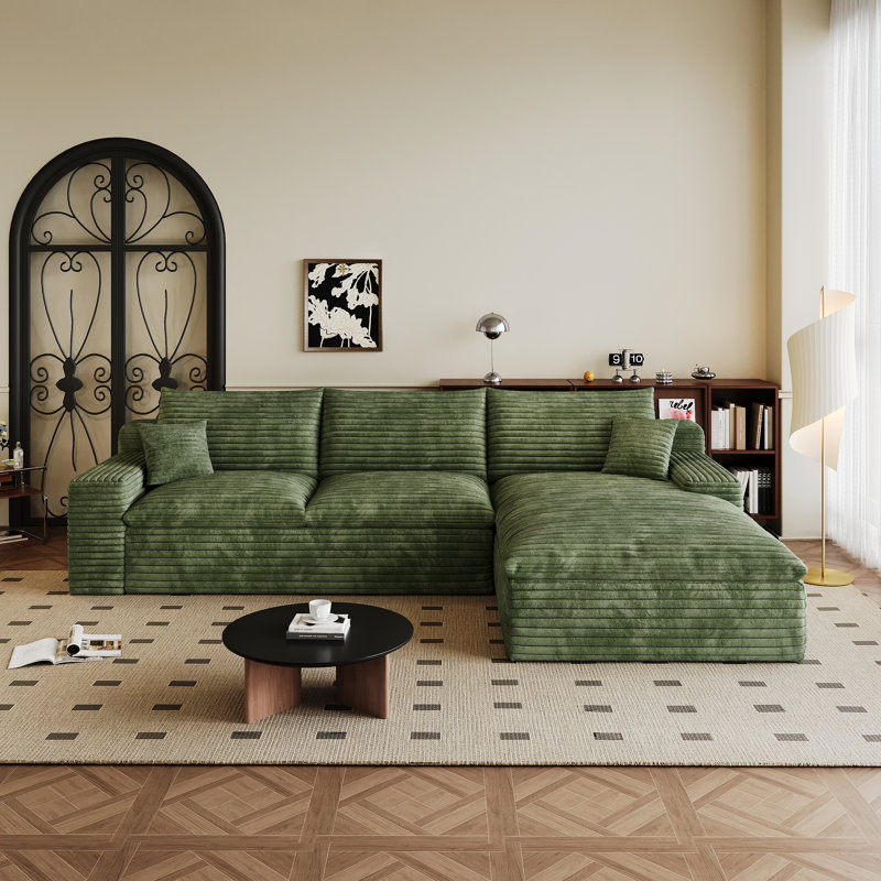 Boneless 106" Modular sofa with Corduroy fabric,Double-layer structure, Detachable seat cushion, No assembly required, Suitable for Living room, Bedroom,Conference room, Apartment