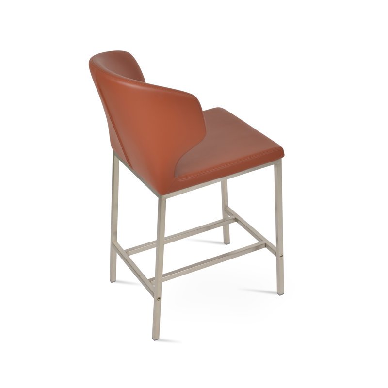 Amed Metal Counter & Bar Stool, Bar Stool (29" Seat Height), Cinnamon Leatherette, Stainless Steel