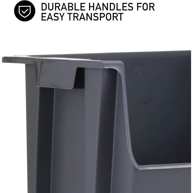 Mighty Tuff Large Stackable Storage Bins, 3 Pack, Easy-Access, Cool Grey