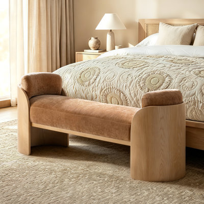 Amandine 60.5"W Modern Upholstered Bedroom Bench with Curved Solid Wood Frame and Cushions
