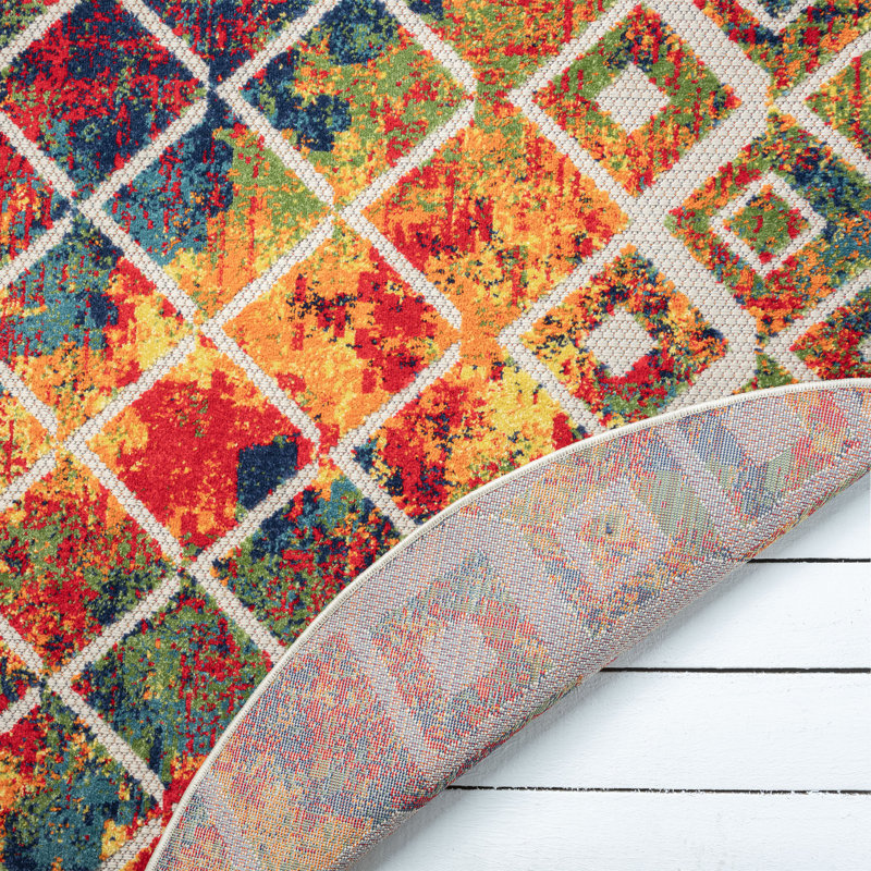 Tapis intérieur / extérieur multicolore Jacoria, Rond 5 pi 3 po