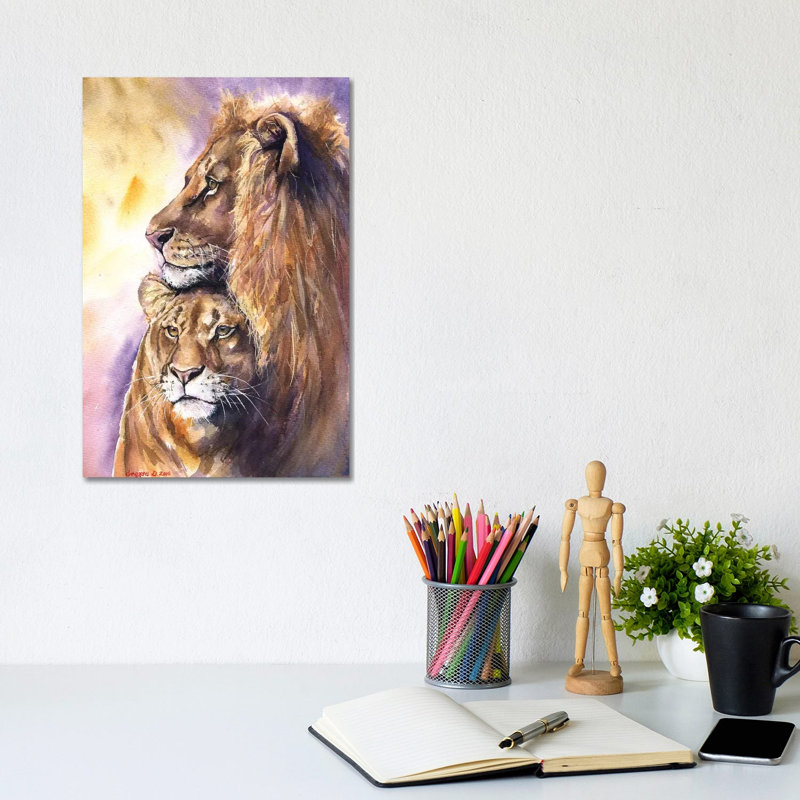Lion Family by George Dyachenko - Wrapped Canvas Print, 20.32 cm H x 30.48 cm W