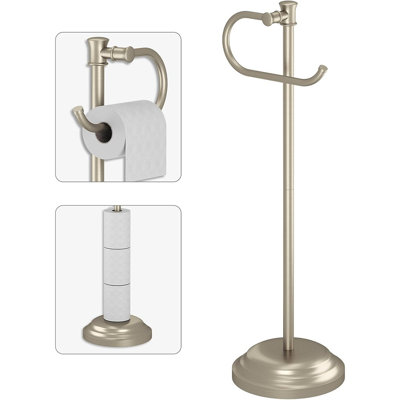 Bathroom TP Holder Stand – Freestanding SUS 304 Stainless Steel With Storage Rack And Towel Bar