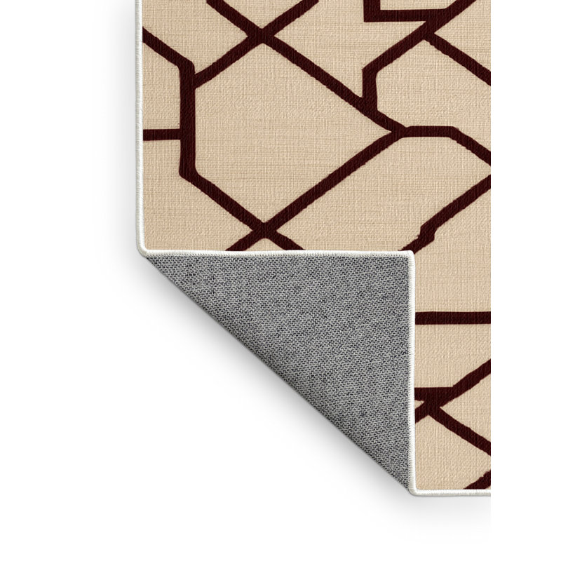 Tapis beige en treillis lavable à la machine, Rond 7 pi