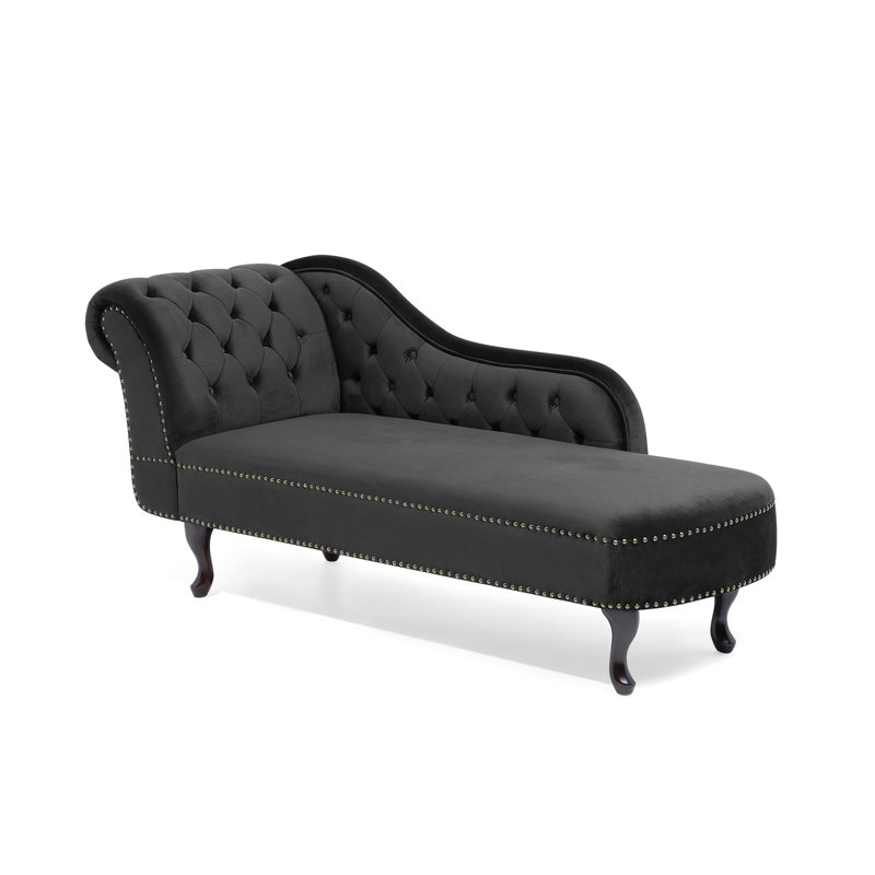 Jeb Velvet Chaise Lounge, Black, Left Hand Facing