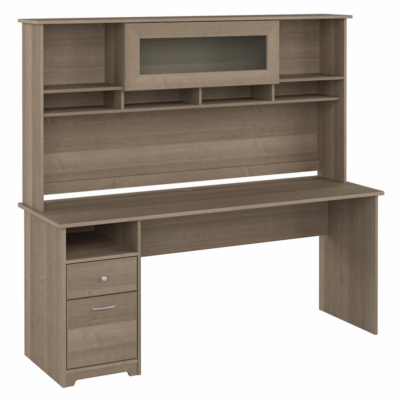 Ozro Computer Desk, Ash Gray, 66.3" H x 71.69" W x 23.19" D