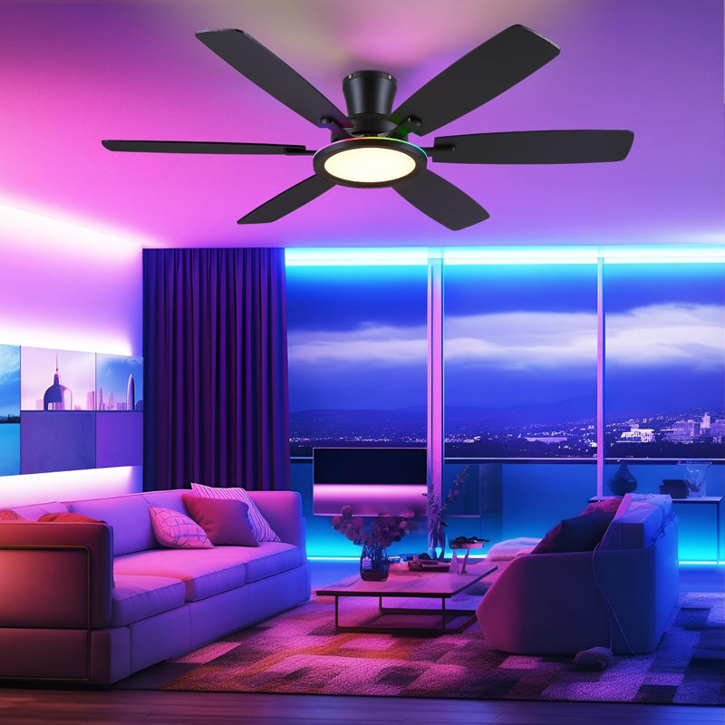 Ventilateur de plafond encastré moderne de 55 po avec lumières DEL et télécommande, Noir
