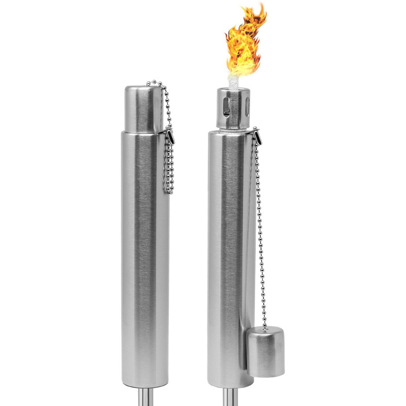 Sorbus 5 ft Set of 2 Stainless Oil Burning Barrel Shape Steel Torch - Great for Backyard Decorating and Lawn Lighting