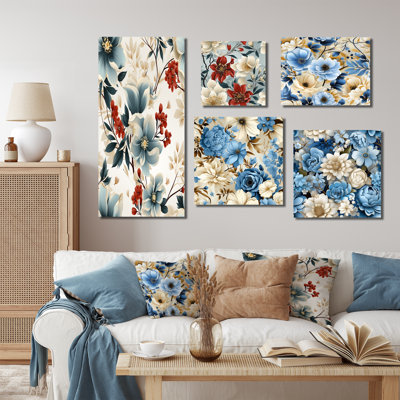 Ordaz - ensemble de 5 reproductions d'art sur toiles florales
