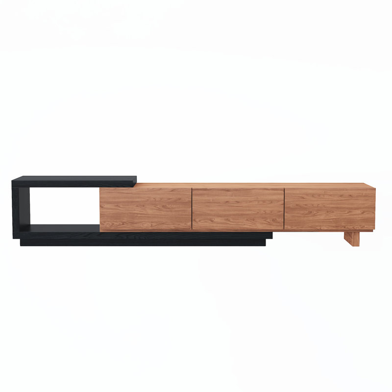 Walnut Extendable Modern TV Stand with Storage, Black/Brown