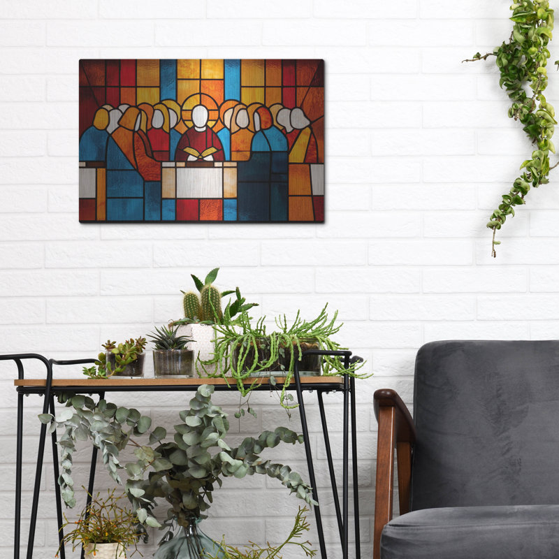  «Strain Glass Last Supper» par Rich Monet, art mural en métal, 16 po x 12 po, H 12 po x l 16 po