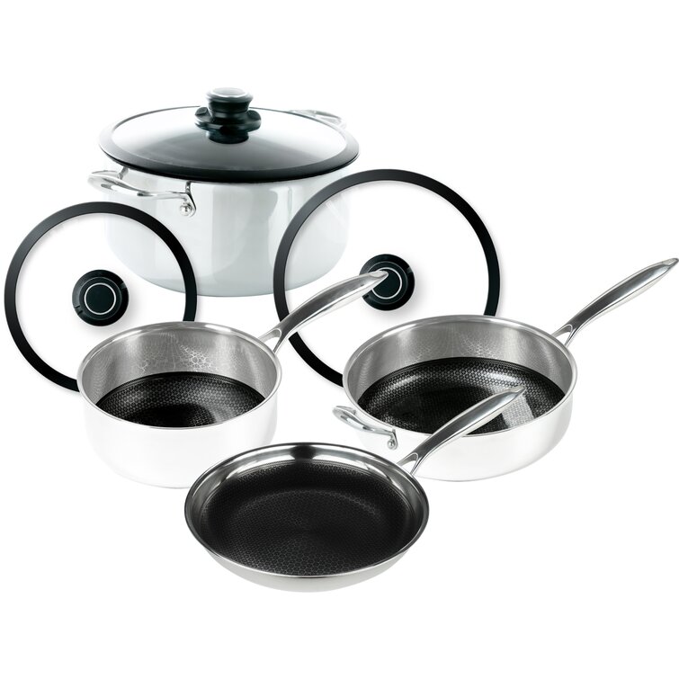 Black Cube Stainless-Steel Pots and Pans Set, Professional Grade, 7-Piece  Set