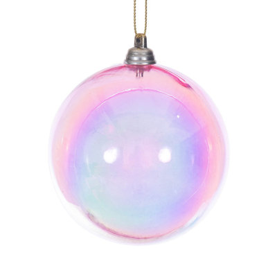3" Iridescent Ball. This Iridescent ornament gleams with a glossy, finish, and adds a touch of elegance to any holiday decor. Includes 6 ornaments per bag.
