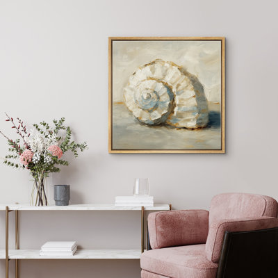 Coastal Seashell Wall Art Print - Shell Painting in Neutral Tones, Framed Nautical Canvas for Beach House or Bathroom Decor