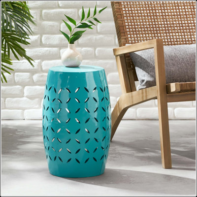 Table d'appoint lilas 12 po - Design industriel cylindrique, bleu sarcelle