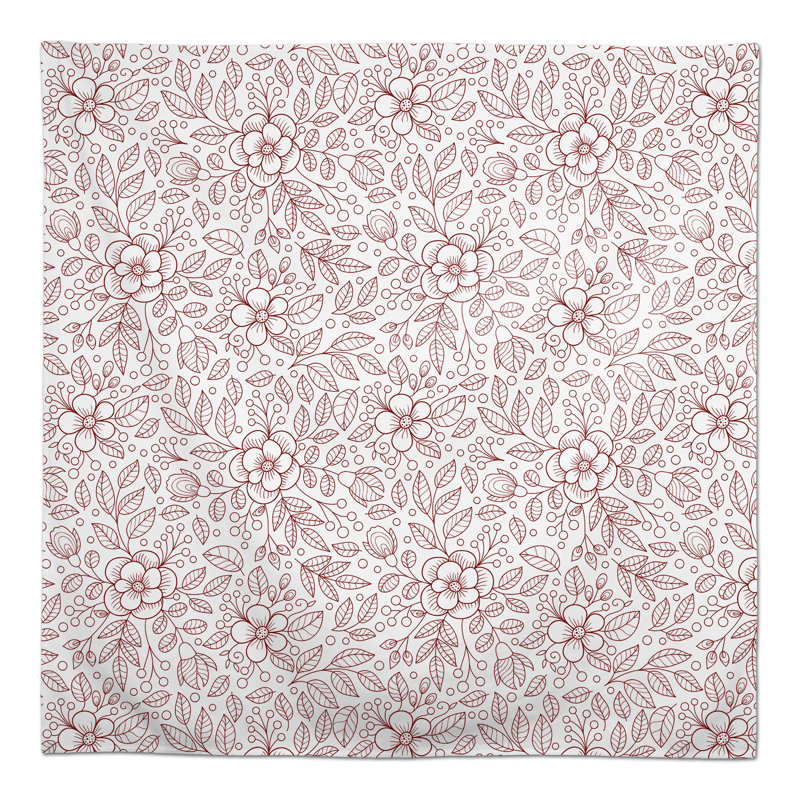 Square Floral Polyester Tablecloth, Red, 102" L x 58" W