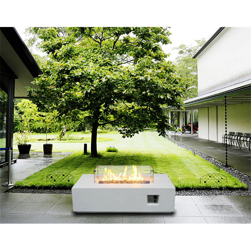 52 Inch Outdoor Concrete Propane Gas Rectangle Fire Pit Table,Outdoor Fireplaces, Antique White
